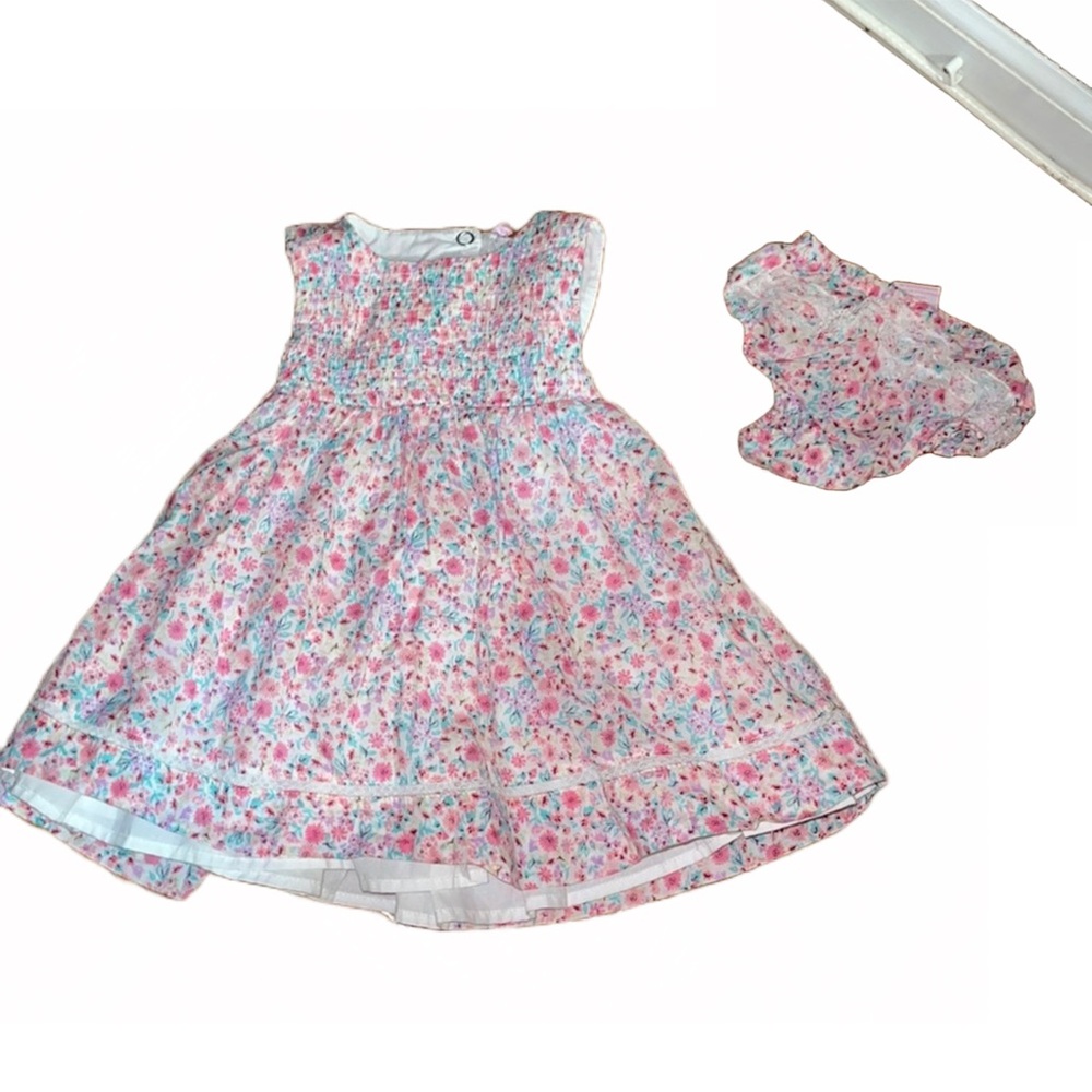 Tommy Bahama smocked floral print dress with bloomers 6 months crisscross back